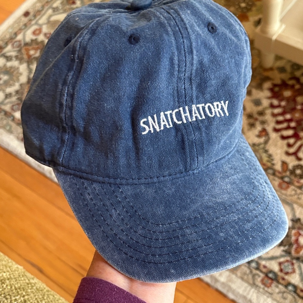 Blue Snatchatory ball Cap adjustable white embroidered lettering denim blue
